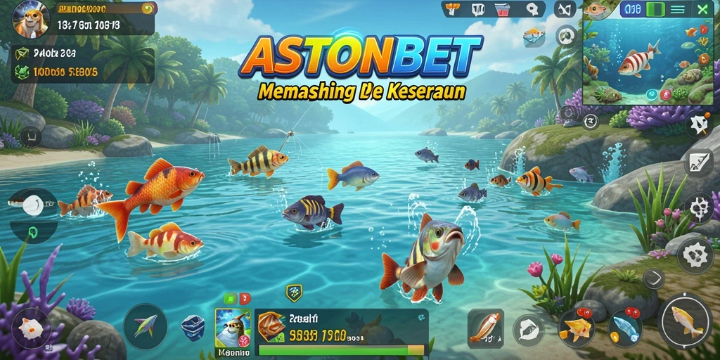 Tampilan gameplay <strong>ASTONBET</strong> yang realistis saat memancing.