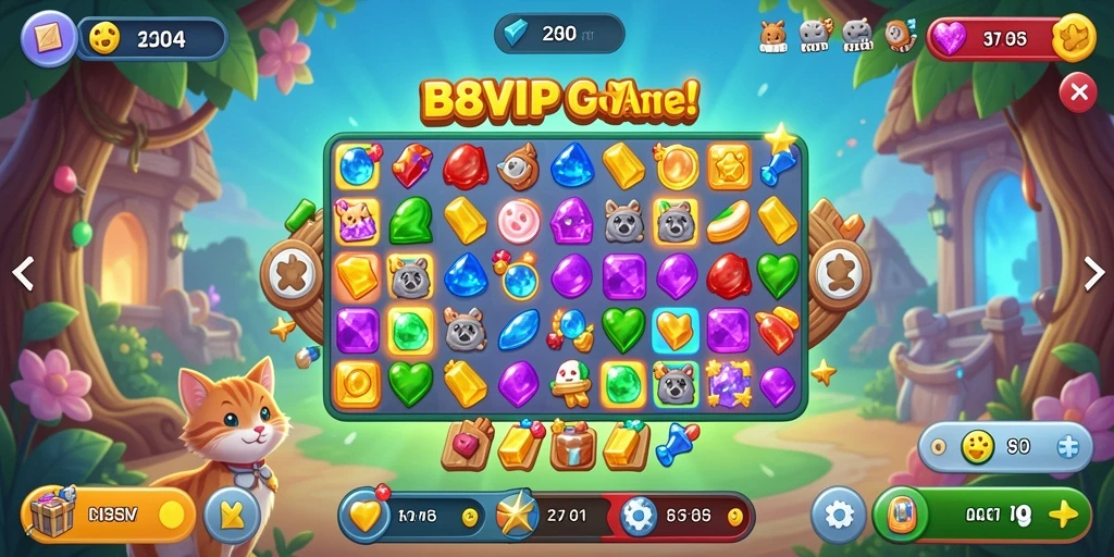 Tampilan gameplay B8VIP yang seru dalam genre Match-3.