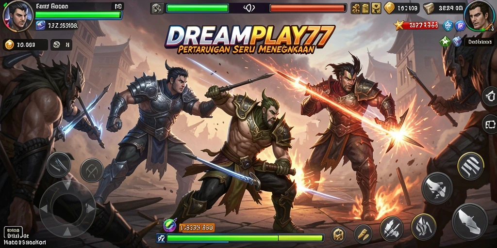 Screenshot menunjukkan pertarungan seru antara karakter dalam DREAMPLAY77.