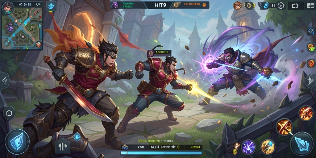 Tangkapan layar utama HIT9 menampilkan aksi seru dalam pertarungan MOBA.