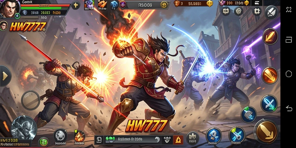 Tampilan gameplay HW777 yang penuh aksi dan pertarungan.