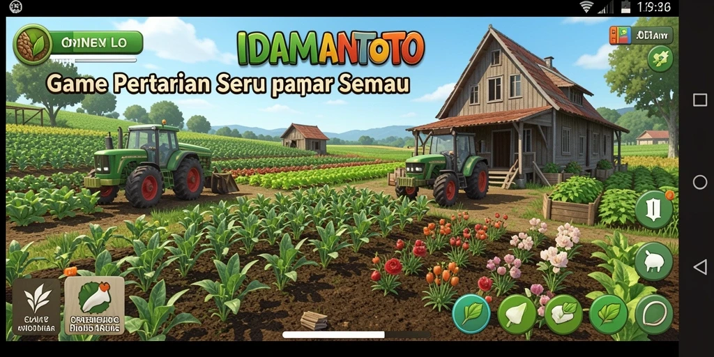 Tangkapan layar gameplay IDAMANTOTO menampilkan pertanian yang rapi dan tanaman yang segar.
