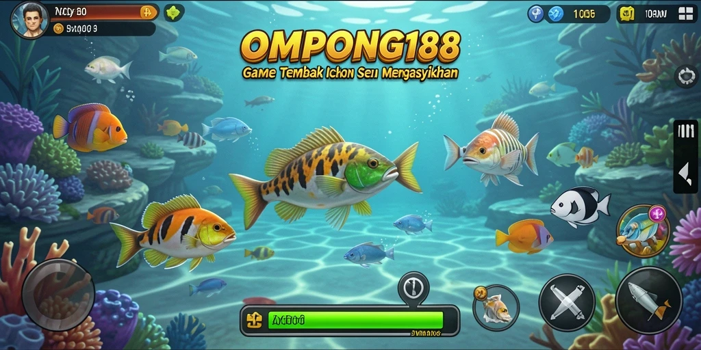 Tampilan gameplay OMPONG188 yang seru dengan berbagai ikan unik.