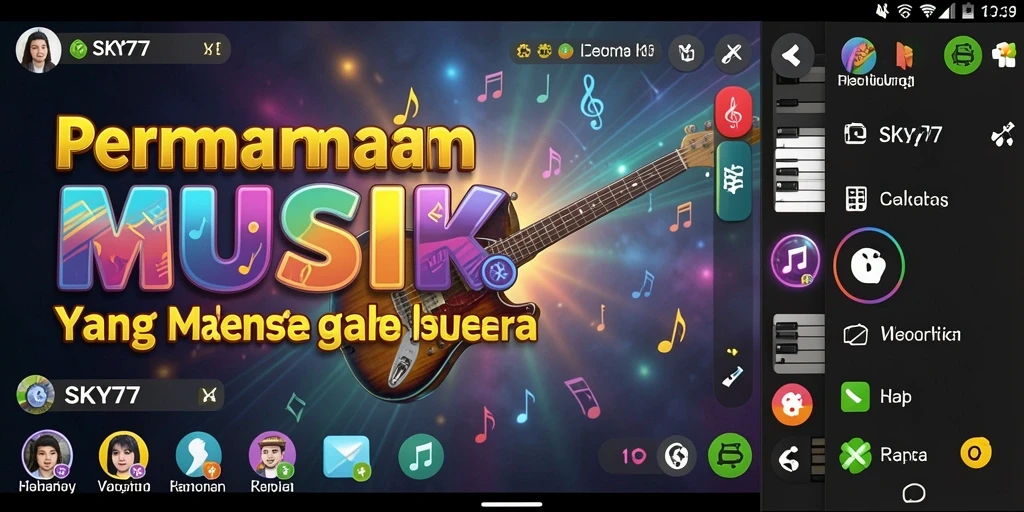Tampilan gameplay SKY77 dengan berbagai pilihan lagu dan permainan musik.