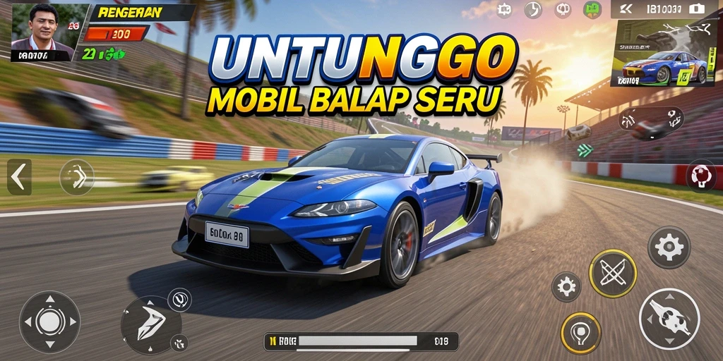Screenshot UNTUNGGO menampilkan aksi balap mobil yang mendebarkan dan grafik memukau.