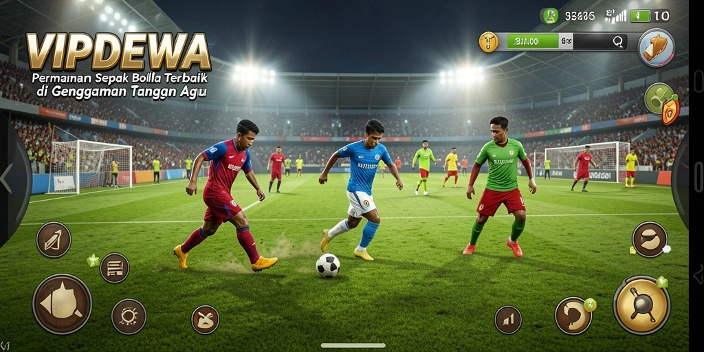 Screenshot gameplay VIPDEWA yang menampilkan aksi seru di lapangan sepak bola.